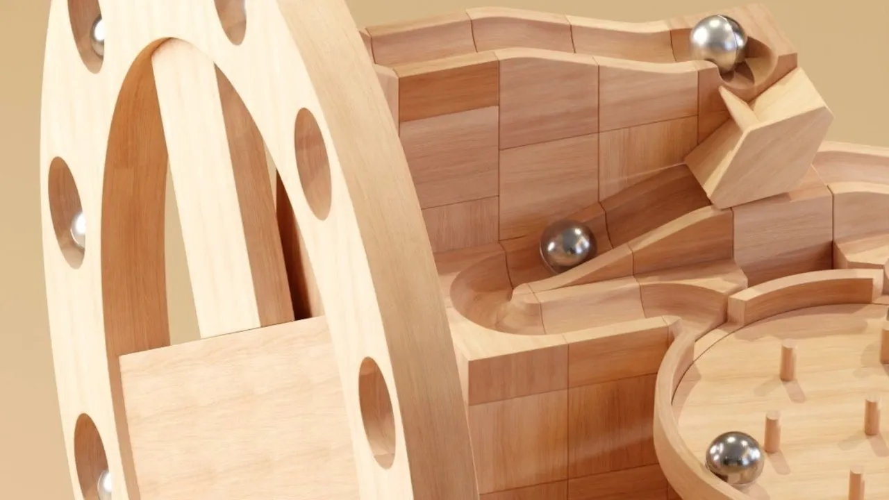 Forget the world for two-and-a-half minutes with this Blender-made wooden marble machine
