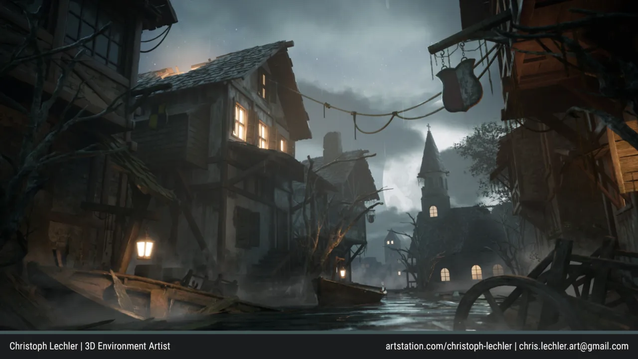 A flooded medieval town in Unreal Engine 5