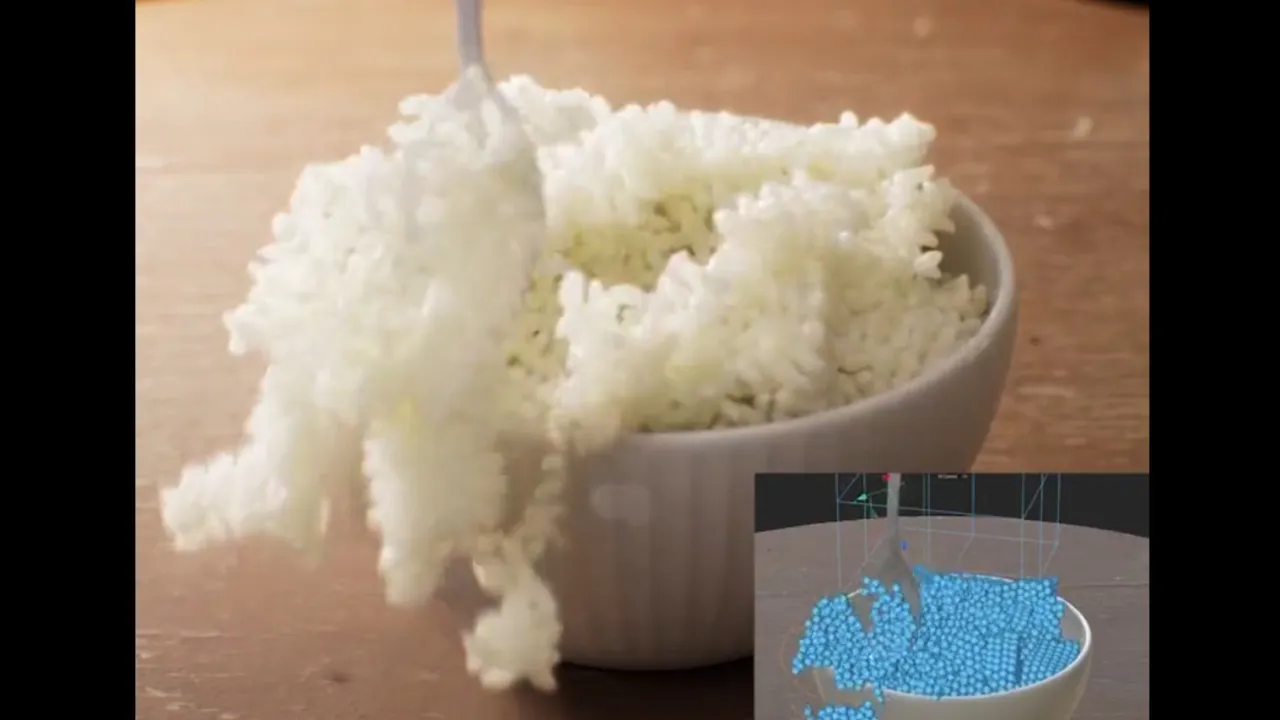 A Tokyo-based 3D artist has simulated sticky rice beautifully using Cinema 4D and Redshift