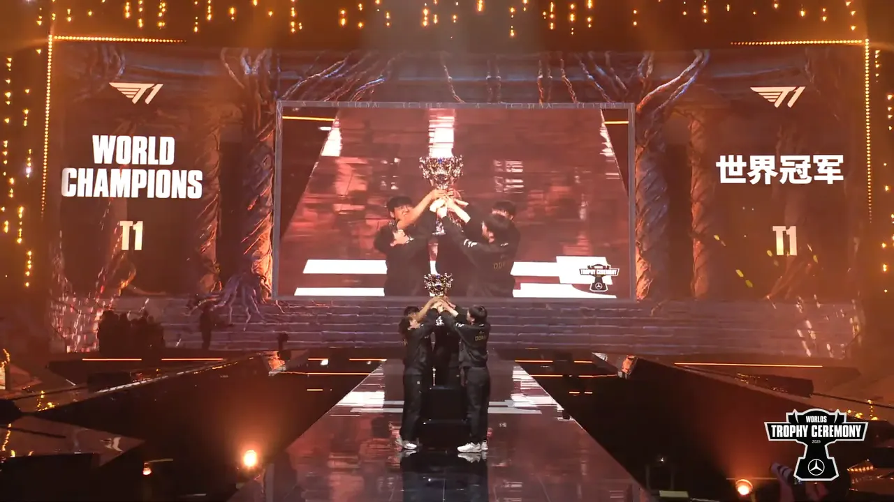 T1 wins the 2025 League of Legends World Championship, marking the esport's first-ever "three-peat"